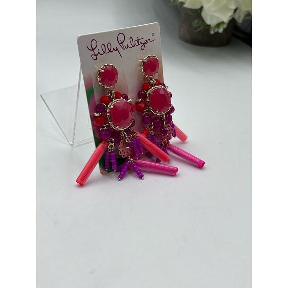 LILLY PULITZER Waterside Earrings Kitschy Coral Pink Crystal‎ Pierced Dangle New - Picture 6 of 10
